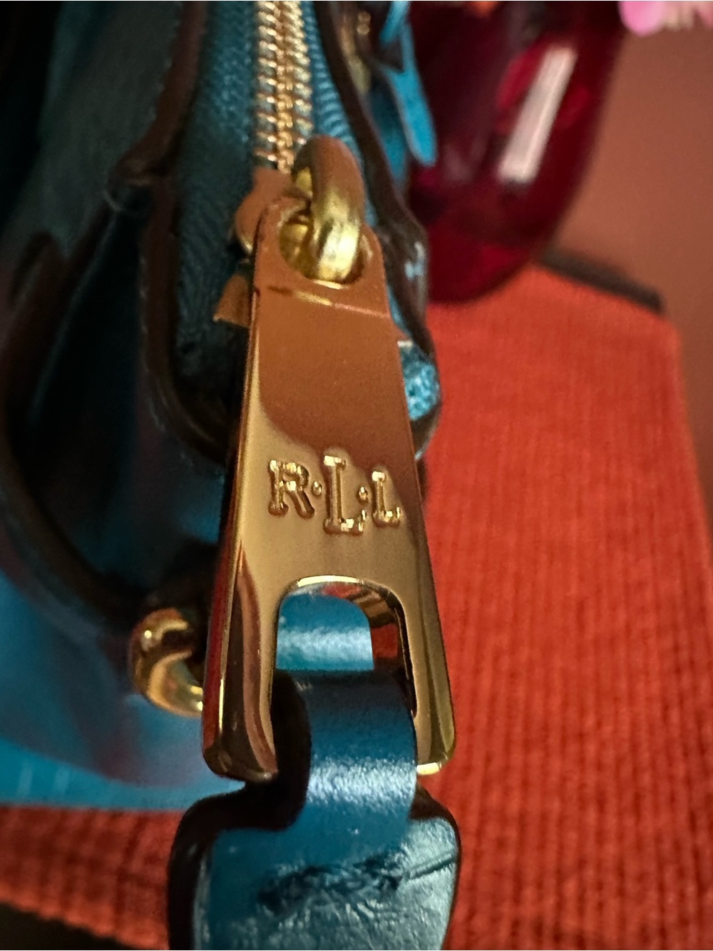 Ralph Lauren Turquoise Croc-Embossed Satchel with Gold Hardware - Picture 6 of 16